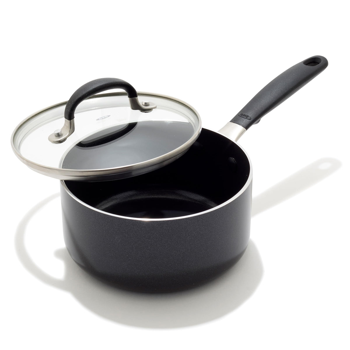 OXO 1.6QT non-stick sauce pan with diamond coating for easy food release.