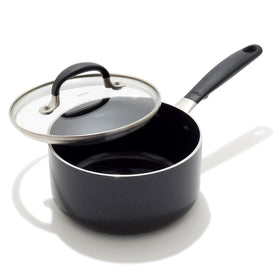 OXO 1.6QT non-stick sauce pan with diamond coating for easy food release.