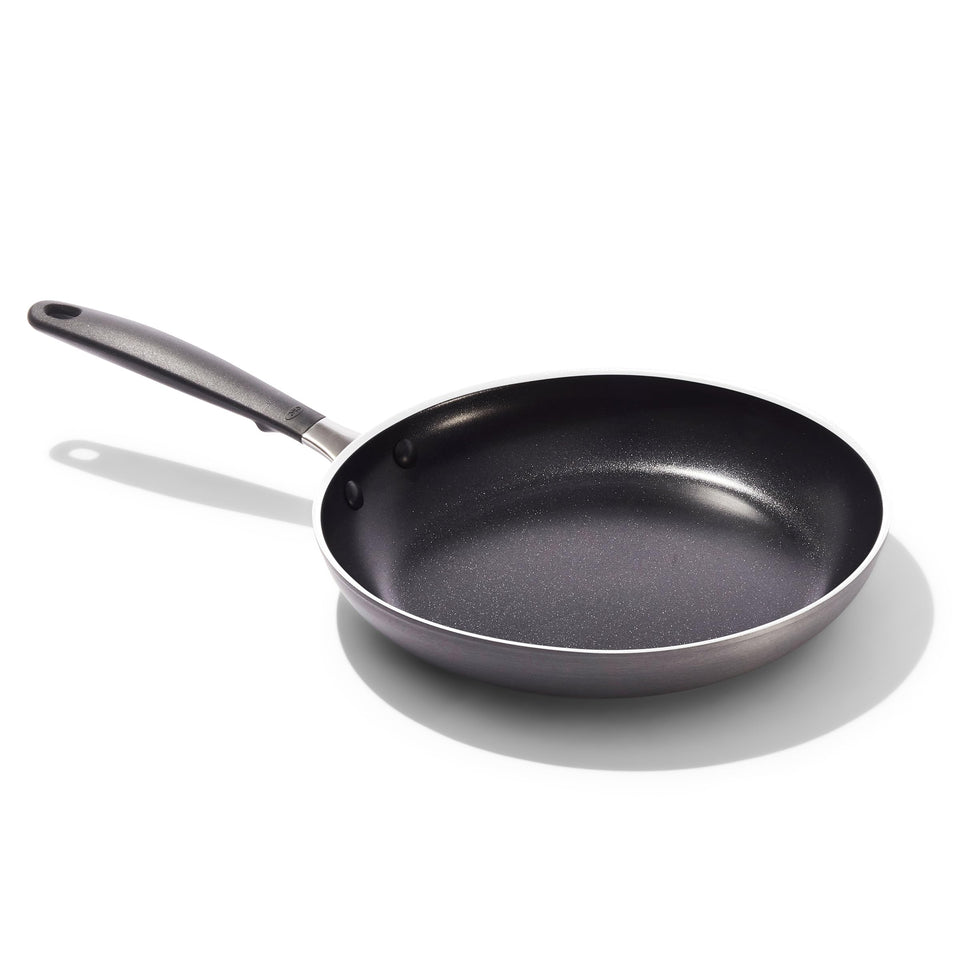 OXO 10-inch non-stick frying pan with comfort grip handle for easy everyday cooking.