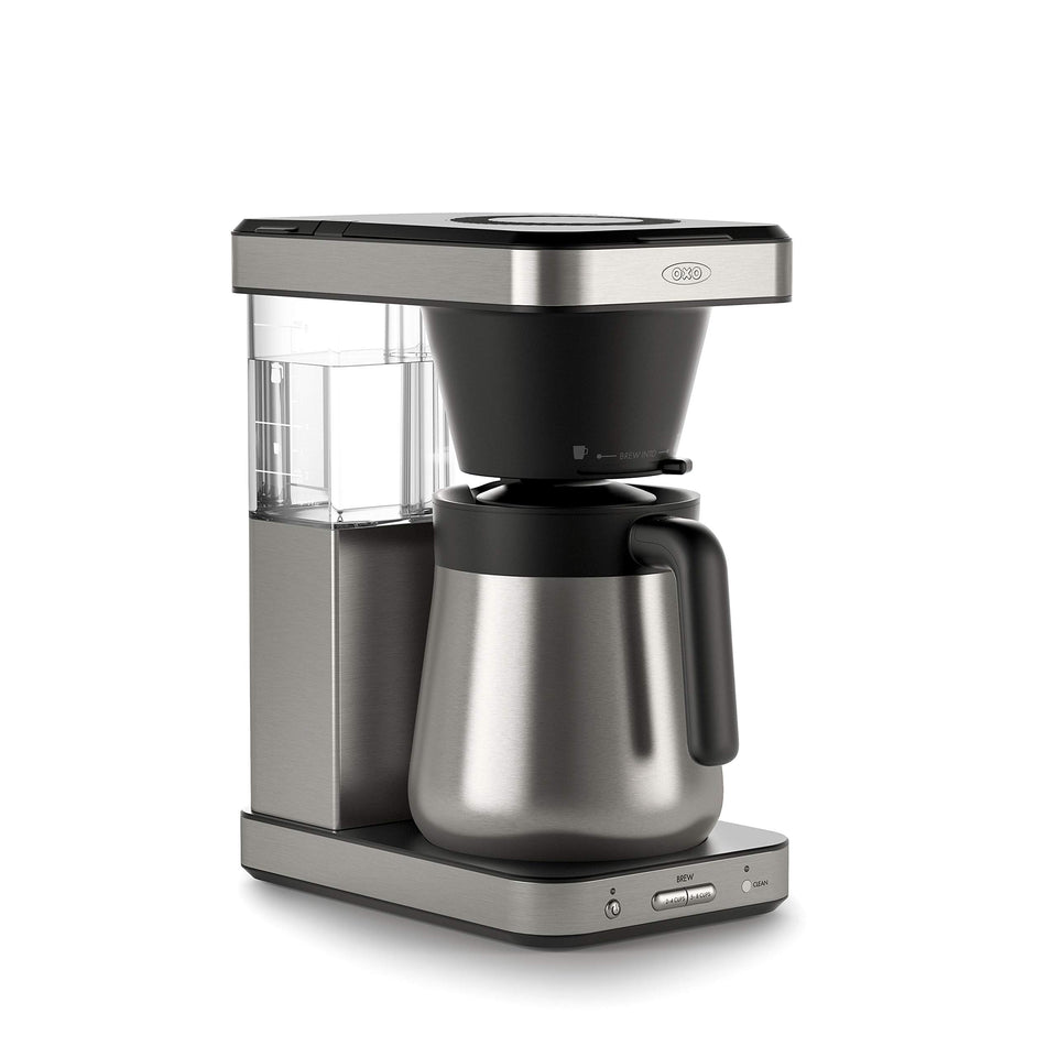 OXO Brew 8-Cup Rainmaker shower head delivering even water over grounds.