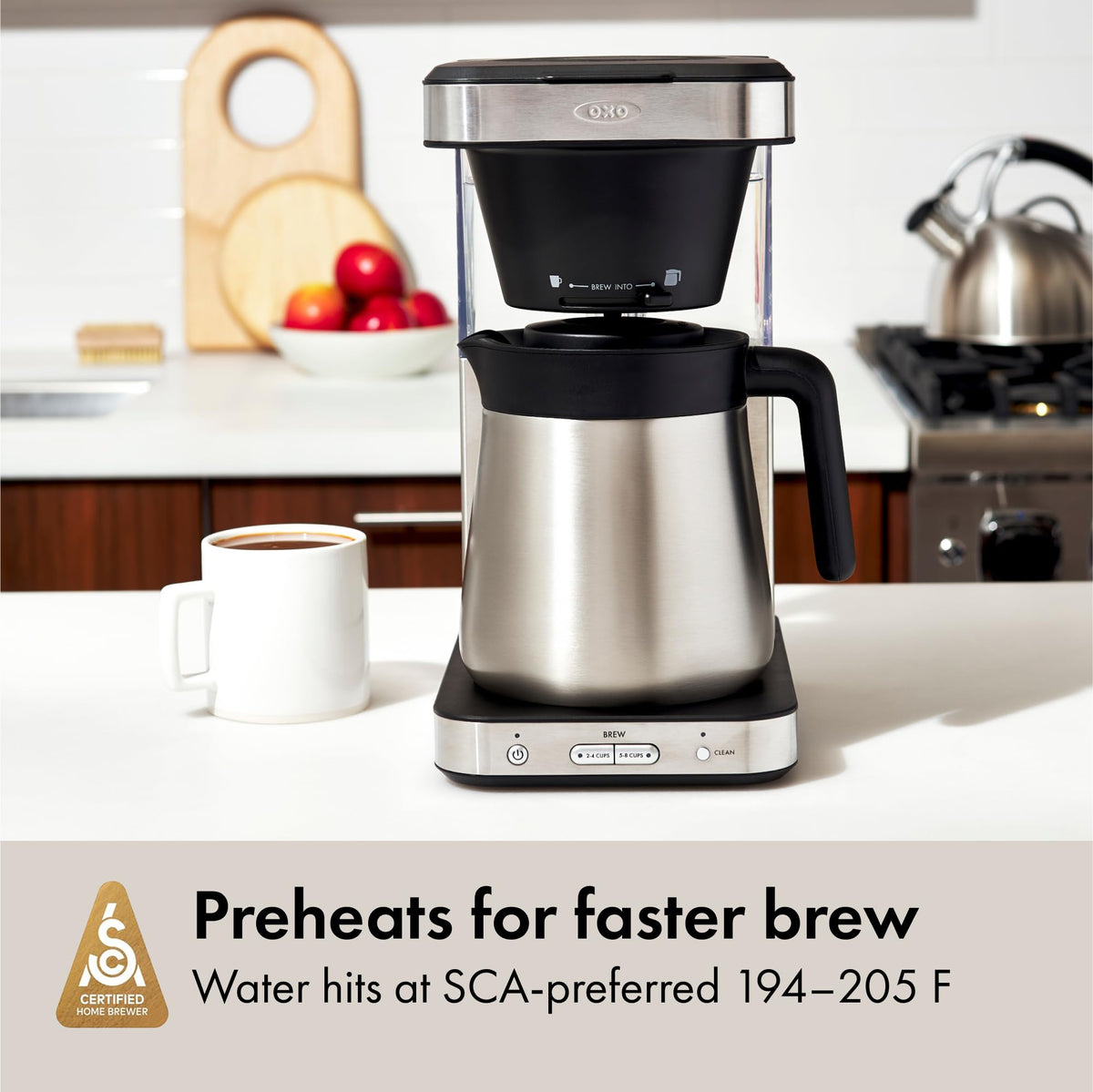 Under-cabinet friendly design demonstrates space-saving coffee maker for small kitchens.
