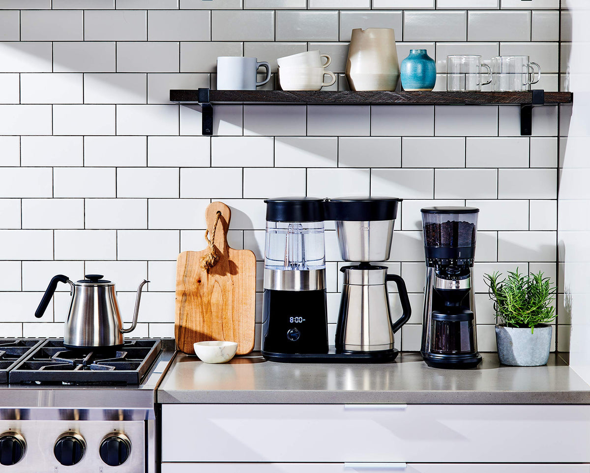 OXO Brew 9-Cup wake-up timer starts coffee just in time.
