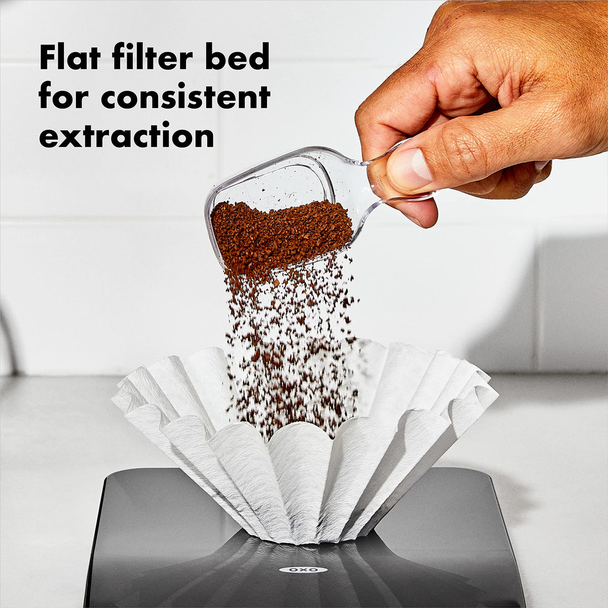 OXO Brew small filter with TCF-free design for cleaner flavor.