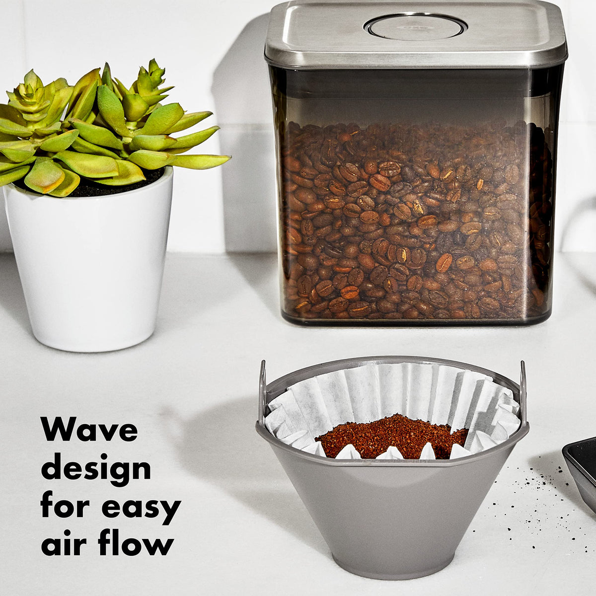 OXO Brew basket small filter demonstrates wave design for smooth flow.