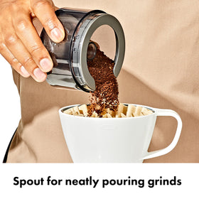 OXO chuteless design simplifies access and cleaning of the grinder.