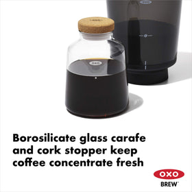 OXO 24-ounce brewing container stores concentrate for multiple drinks.