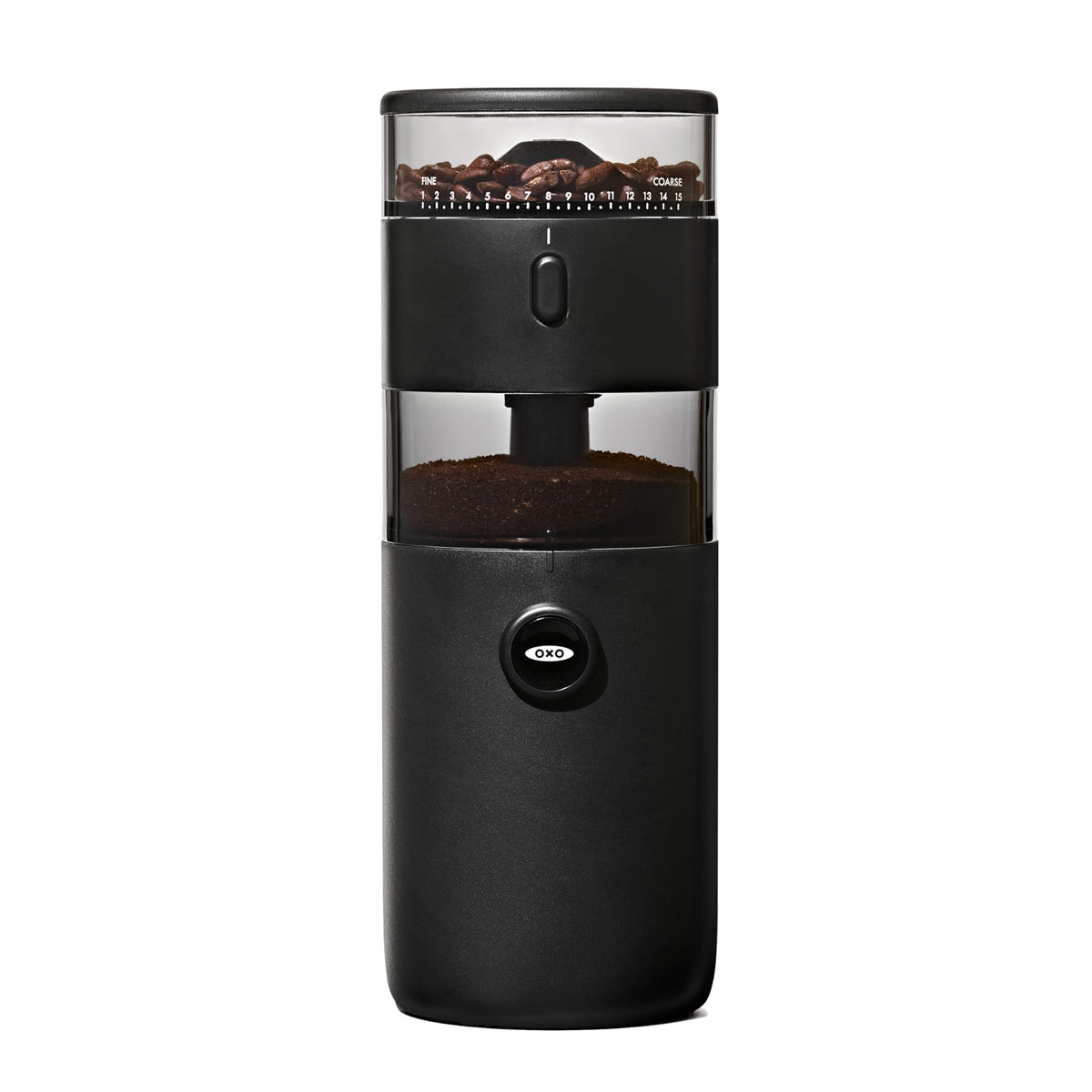 OXO Brew Compact Conical Burr Grinder with compact design for small kitchens.