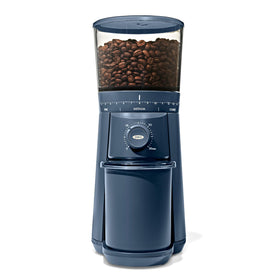 OXO Brew conical burr grinder with stainless steel burrs for uniform grounds.