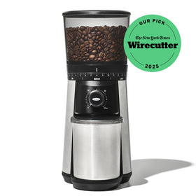 OXO Brew conical burrs and DC motor maintaining flavor during grinding