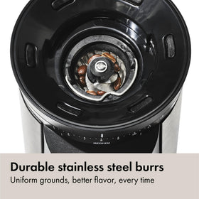 OXO Brew one-touch start button for quick, repeatable grinding