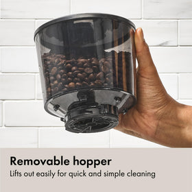 OXO Brew trap-door feature preventing bean spills during hopper removal