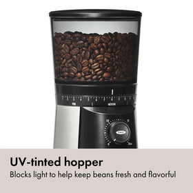 OXO Brew UV-tinted hopper preserving bean freshness and aroma