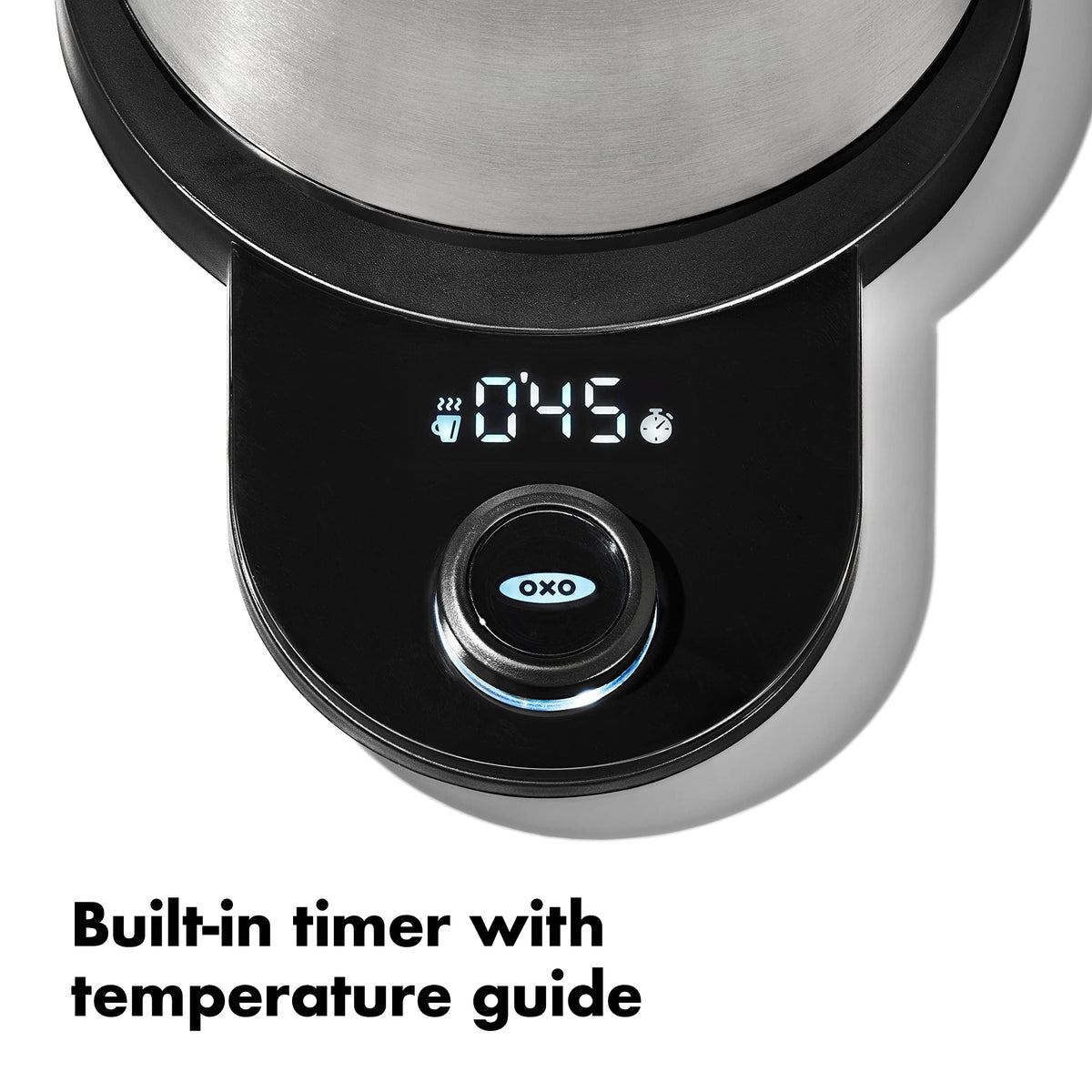 OXO Brew cordless base with cool-grip handle for easy pouring.