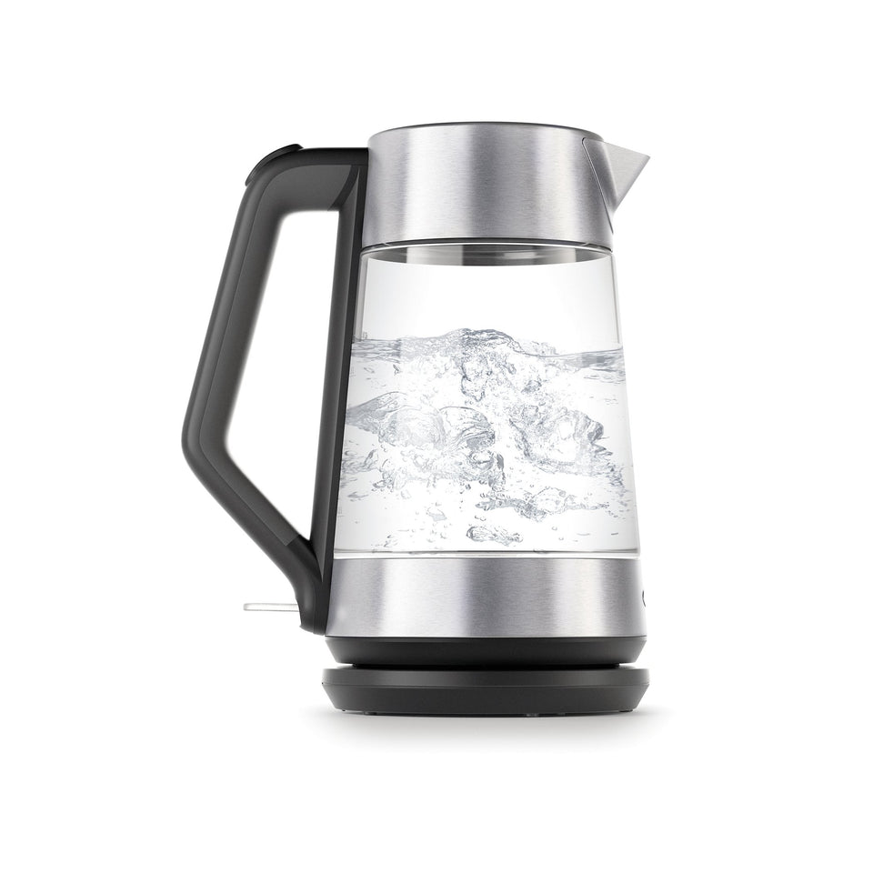 OXO Brew cordless glass kettle front view, sleek design and fast heating