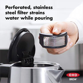 OXO Brew cordless glass kettle insulated bottom for transport