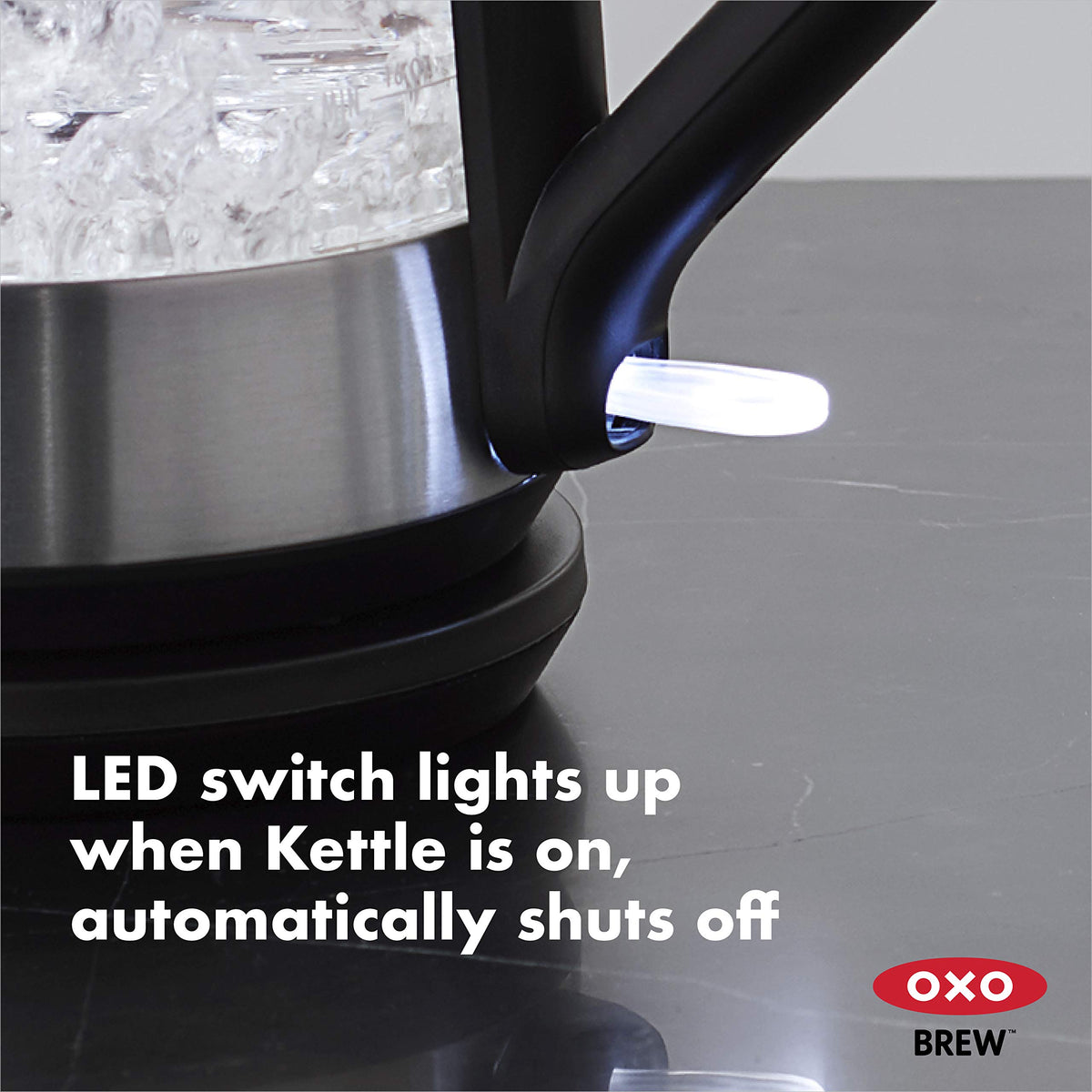 OXO Brew cordless glass kettle lid open for easy filling