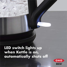 OXO Brew cordless glass kettle lid open for easy filling