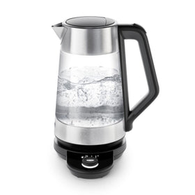 OXO Brew adjustable temperature kettle front view with clear glass for precise control