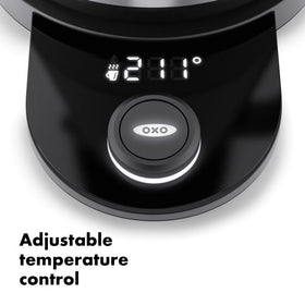 OXO Brew kettle rapid heating shown for quick tea and coffee prep