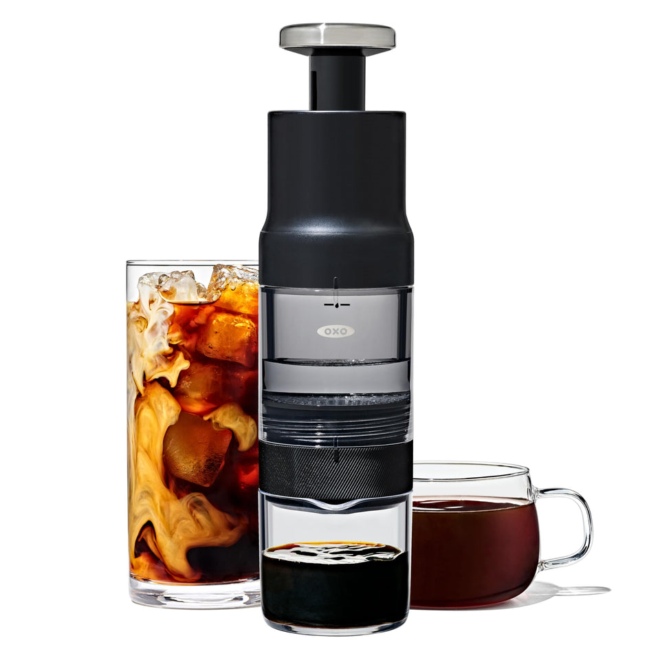 OXO Brew Rapid Brewer dispensing concentrated coffee for quick drinks on the go.