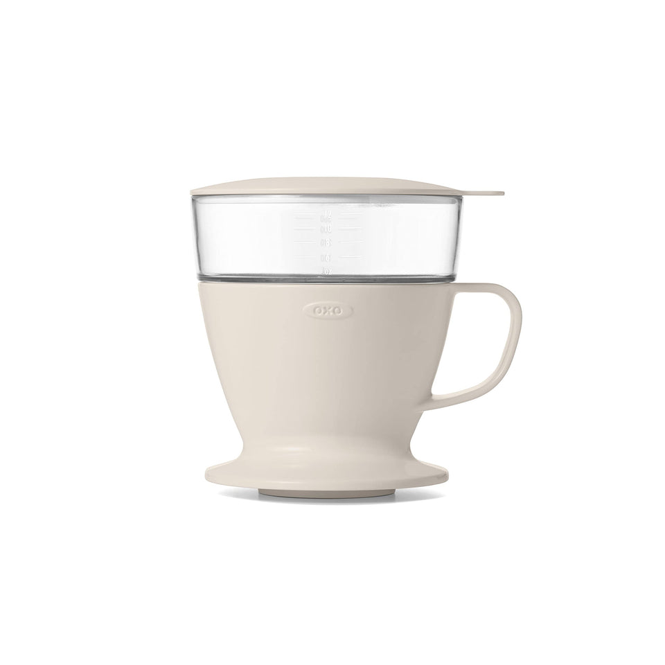 OXO Brew pour-over coffee maker front view on a clean countertop for compact use
