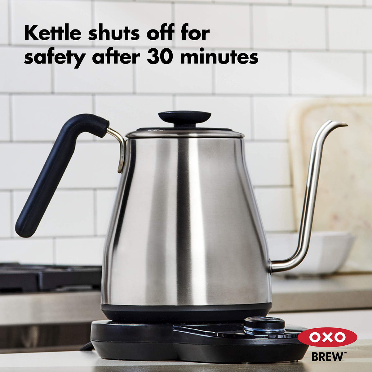 OXO Brew stainless steel kettle body for durability.