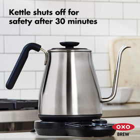 OXO Brew stainless steel kettle body for durability.