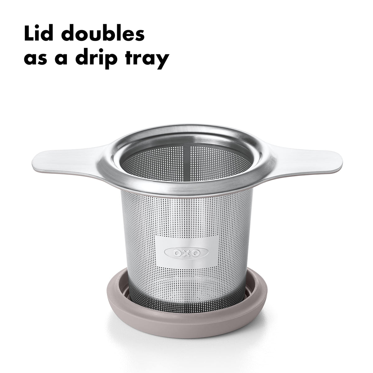 OXO Brew Tea Infuser Basket lid doubles as drip tray, keeping counters mess-free.