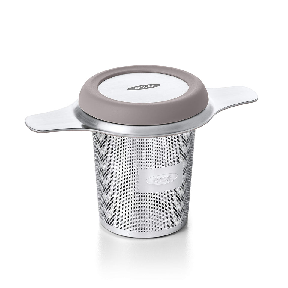 OXO Brew Tea Infuser Basket in a mug for rich, full-bodied tea aroma.