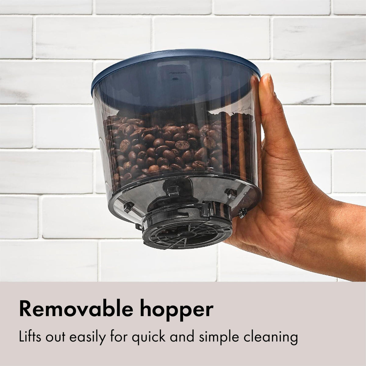 OXO Brew trap door prevents beans from spilling when removing the hopper.
