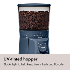 OXO Brew UV-blocking hopper preserves freshness in bright kitchens.