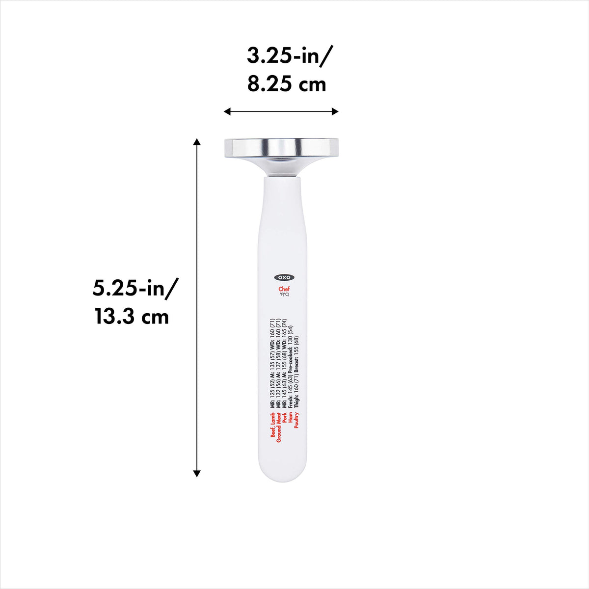 OXO Good Grips dial-face display on the thermometer for quick temperature checks.