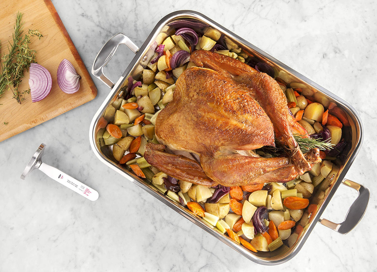 OXO Good Grips readout shows Fahrenheit and Celsius for versatile cooking.