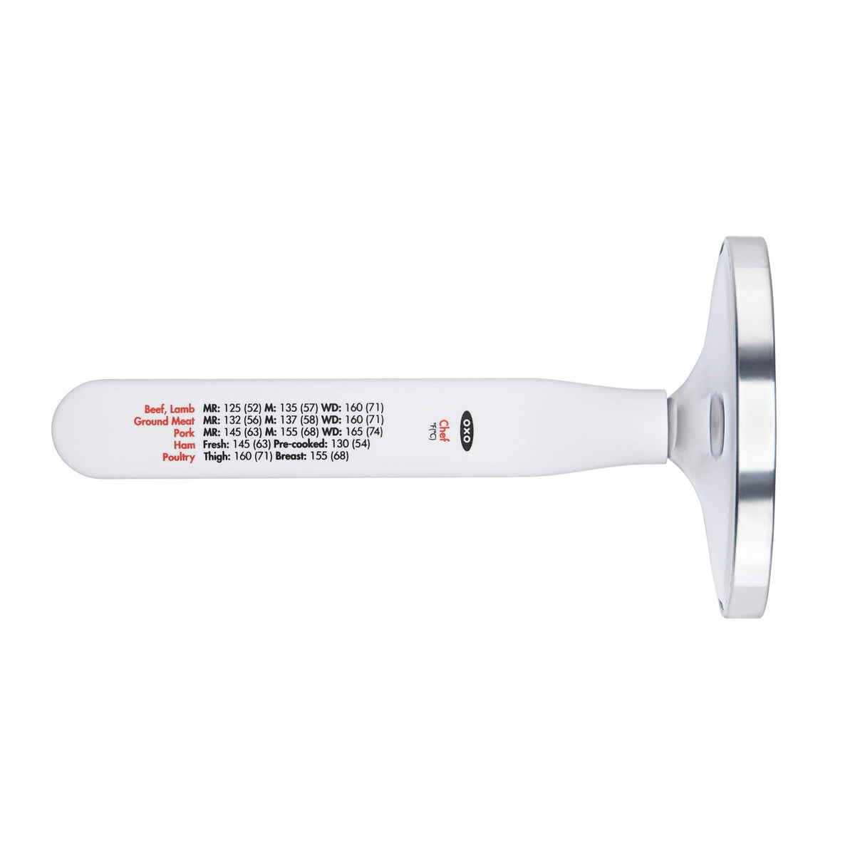 OXO Good Grips thermometer in action on steak demonstrates reliable leave-in monitoring.