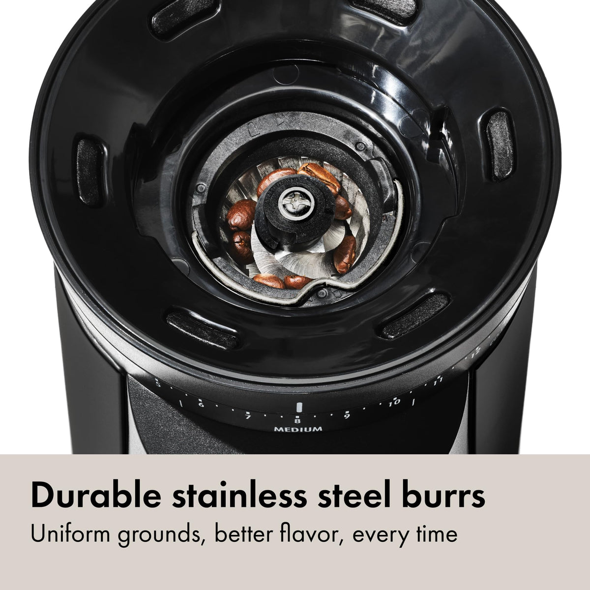 OXO conical burr with stainless steel for consistent flavor