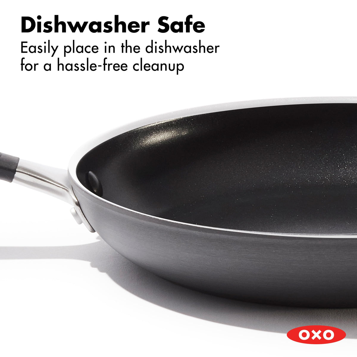 OXO easy-view glass lid helps monitor cooking without lifting heat.