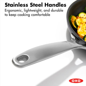 OXO Enhanced 10-inch frying pan with diamond ceramic coating for durable nonstick performance.