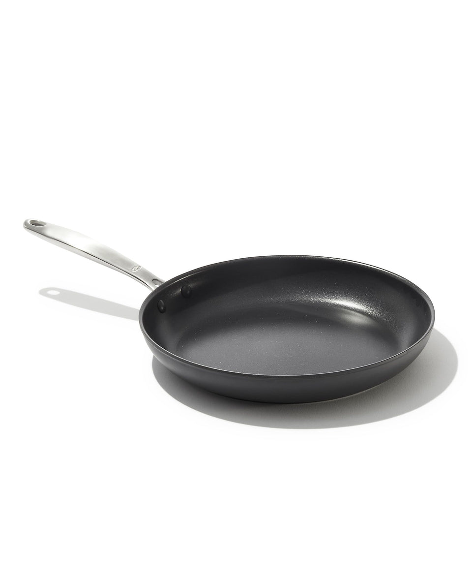 OXO Enhanced 10-inch pan with diamond ceramic coating for effortless food release.