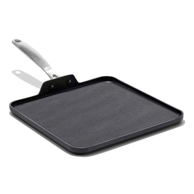 OXO Enhanced 11-inch griddle pan, front view, wide surface for easy flipping.