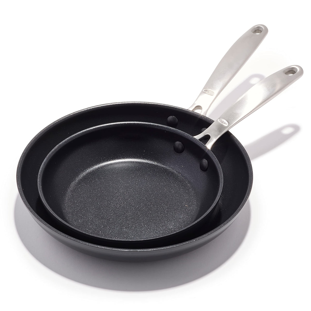 OXO Enhanced 8-inch and 10-inch frying pans set with diamond nonstick for easy cooking