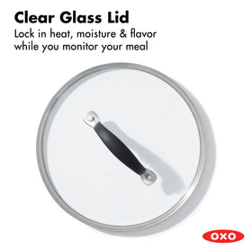 OXO glass lid view showing clear heat retention and easy monitoring.