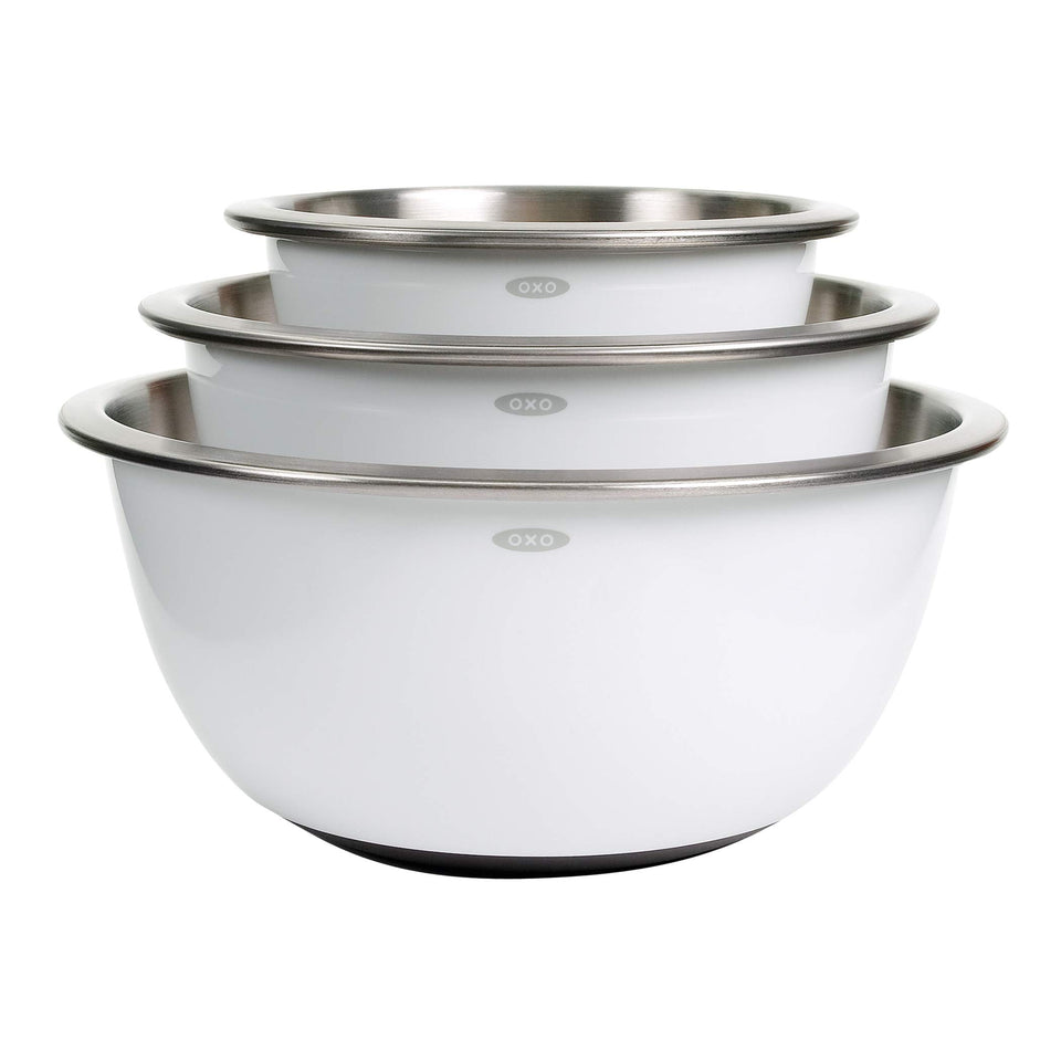 OXO Good Grips 1.5-quart stainless-steel mixing bowl, ideal for whisking eggs and dressings.