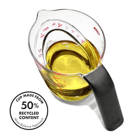 OXO Good Grips 1-Cup Angled Measuring Cup side markings showing cups, ounces, milliliters.