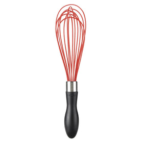 OXO Good Grips 11-inch silicone balloon whisk with red handle for non-stick cookware use