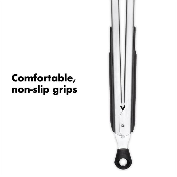 OXO Good Grips 12-Inch Tongs feature a hanging loop for convenient storage.