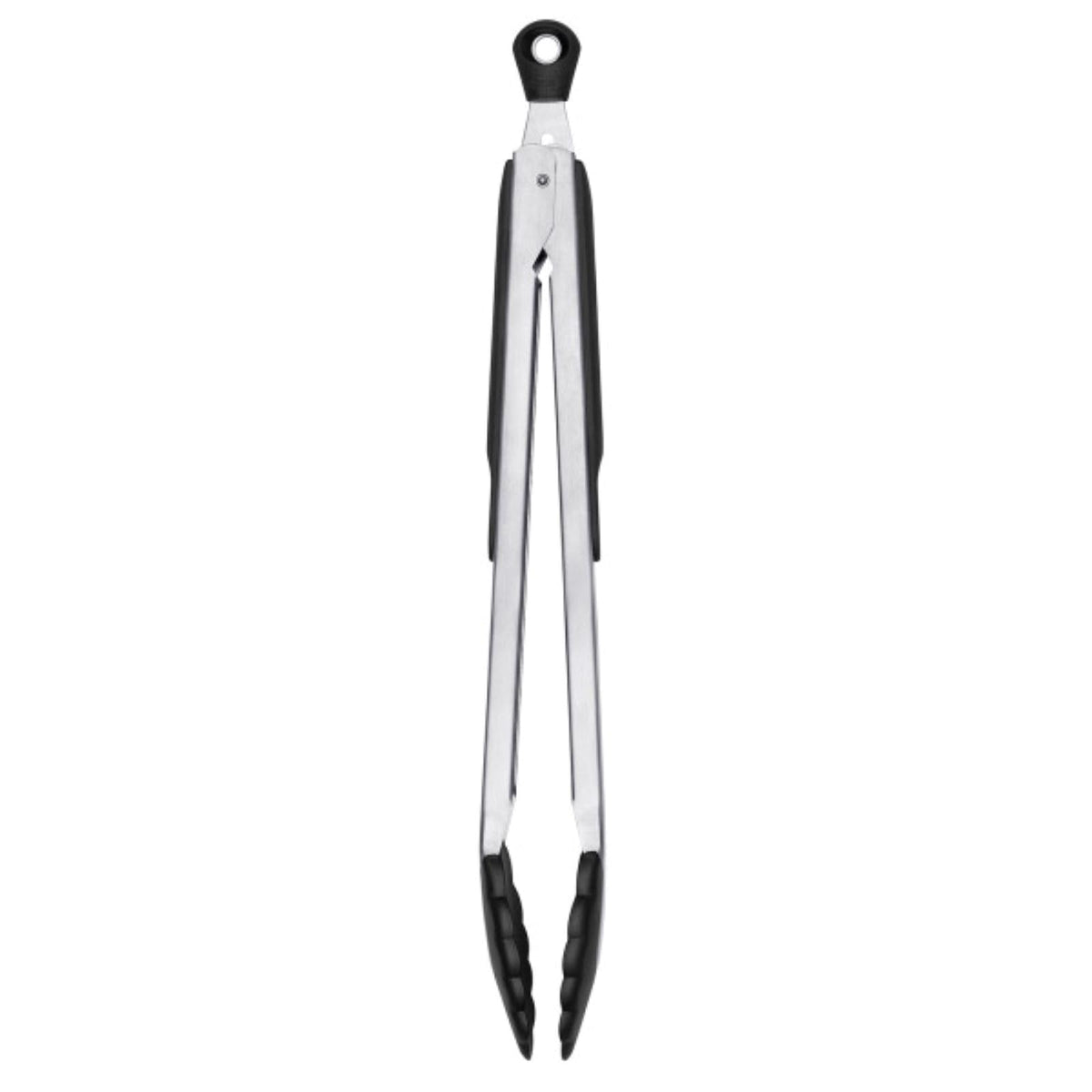 OXO Good Grips 12-Inch Tongs with nylon heads for nonstick-safe gripping.
