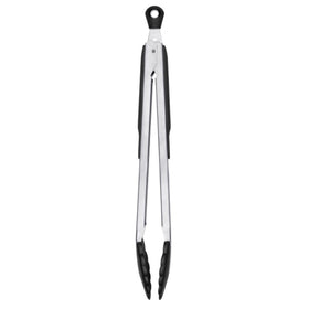 OXO Good Grips 12-Inch Tongs with nylon heads for nonstick-safe gripping.
