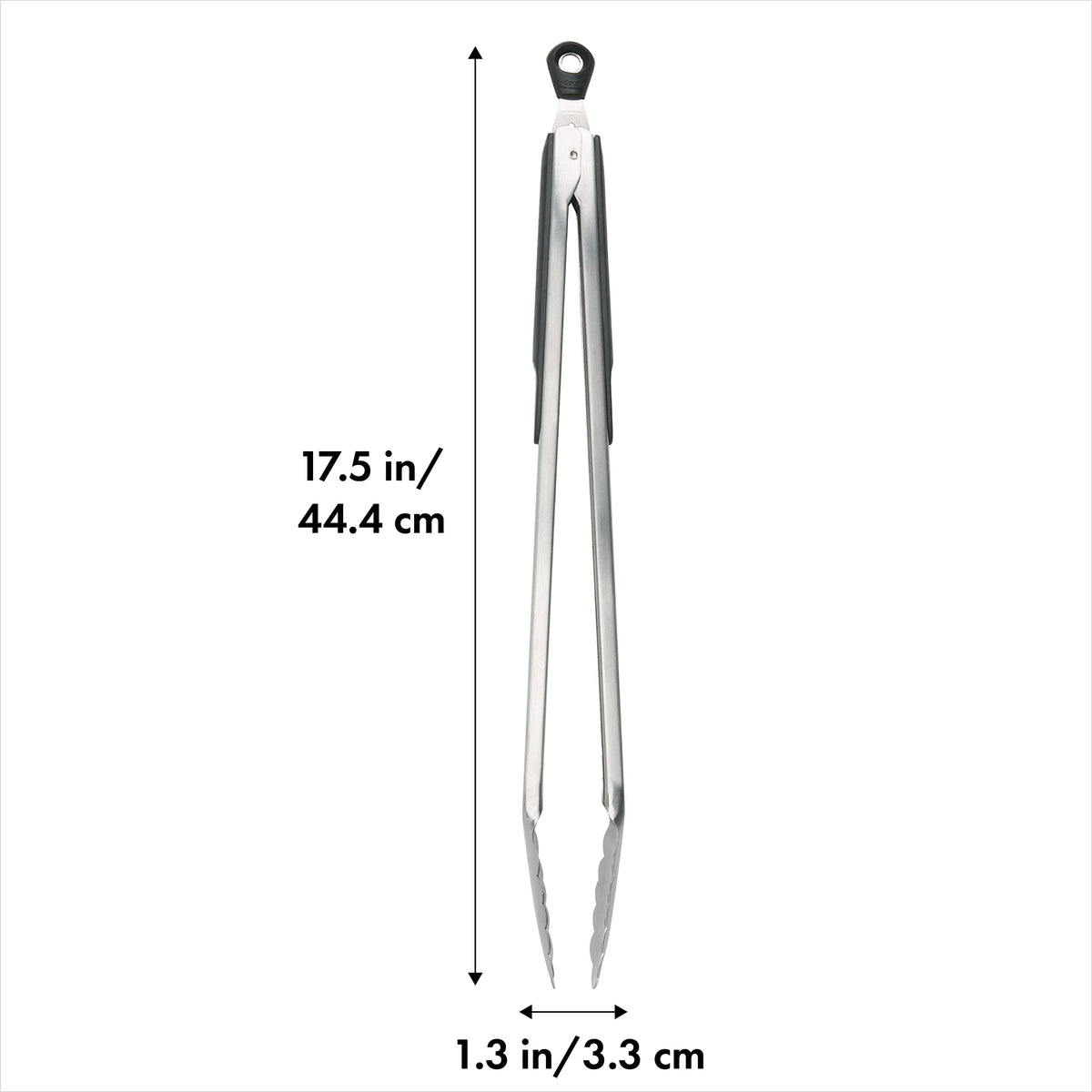 OXO locking mechanism keeps tongs closed for tidy storage