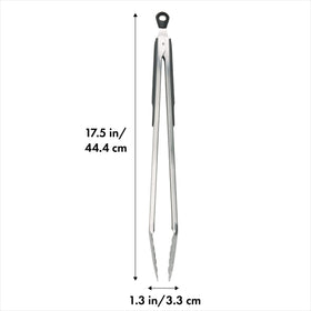 OXO locking mechanism keeps tongs closed for tidy storage