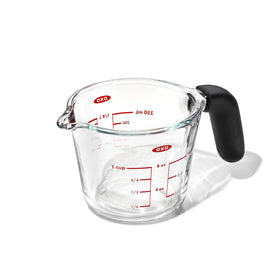 OXO Good Grips 1 Cup Glass Measuring Cup with dripless pour for precise liquid transfer.